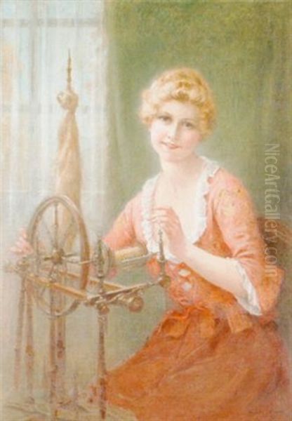 Junge Frau Am Spinnrad - view 1