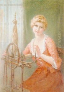 Junge Frau Am Spinnrad by Francois Martin-Kavel