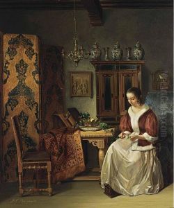 An Elegant Lady In An Interior by Pieter Gerardus Bernhard