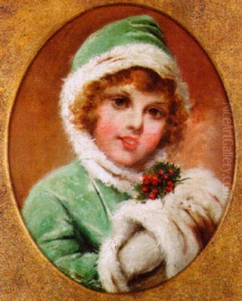 Young Beauty With Ermine Shawl And Holly - view 1