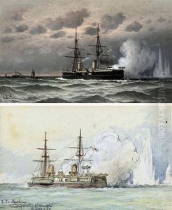 The New "h.m.s. Inflexible" At Sea On Her Trials, September 1880 (+ Study For The Painting, Smllr, Watercolor; 2 Works)
