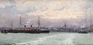 The Cunard Liner S.s. Servia In The Mersey by Edoardo de Martino