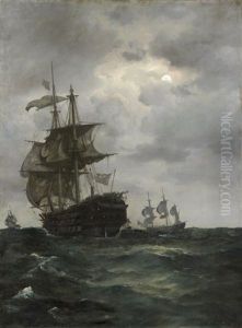 Vaisseaux Au Clair De Lune by Edoardo de Martino