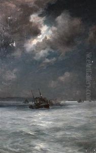 A Paddle Steamer On A Moonlit Sea