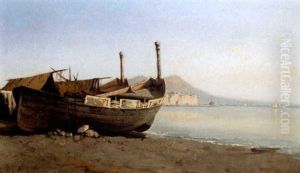The Bay Of Naples With The Castel Dell'ovo by Edoardo de Martino