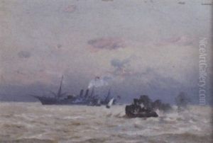 The Royal Mail Steamer "atrato" Anchored Off Montevideo With Her Tender Approaching