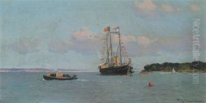 Hm Yacht "victoria And Albert (ii)" Dressed Overall At Cowes by Edoardo de Martino
