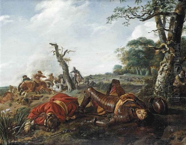 A Cavalry Skirmish With Two Fallen Soldiers - view 1