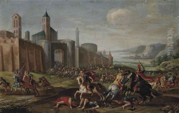 A Cavalry Skirmish, With A Castle Being Stormed Beyond - view 1