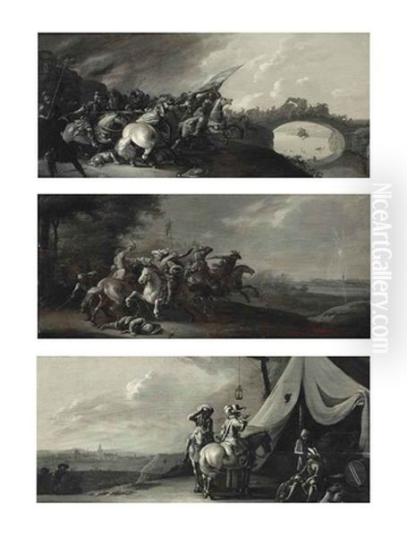 The Battle Of The Amazons; A Cavalry Skirmish; And A Cavalry Encampment By A Besieged Town; En Grisaille (3 Works) - view 1
