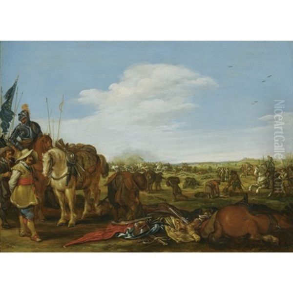 Cavaliers Surveying The Aftermath Of A Battle - view 1