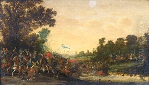 A Cavalry Skirmish At A River Crossing - view 1