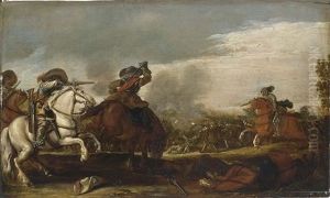 A Cavalry Battle Scene by Jan de Martszen the Younger