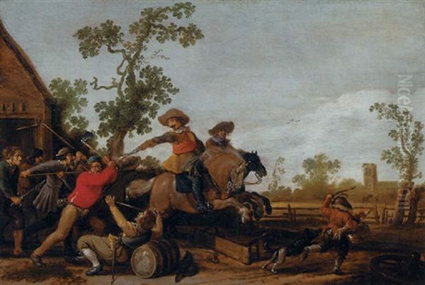 Villagers Attacking Cavalry Outside A Cottage - view 1