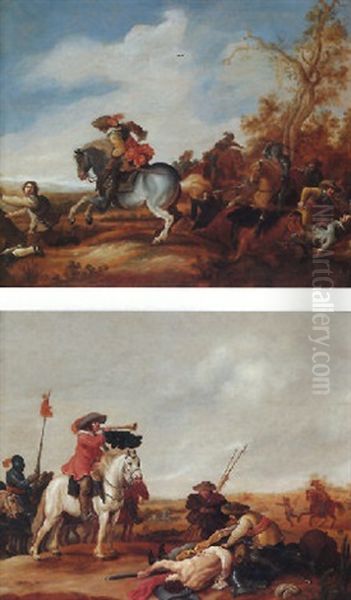 A Battle Scene With A Cavalryman Pursing Foot Soldiers - view 1