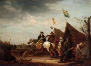A Military Encampment With A Lady On A Horseback Before A Tent
