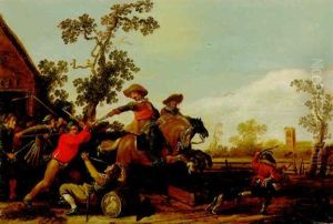 Cavalrymen Raiding The Swan Inn by Jan de Martszen the Younger