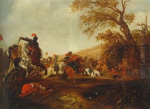 A Cavalry Battle By A Wood