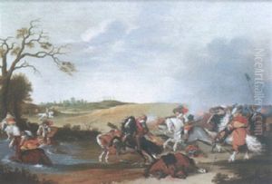 A Cavalry Engagement by Jan de Martszen the Younger