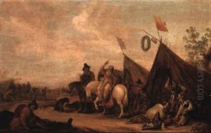 Military Encampment With A Peasant Woman Upon A Grey Horse