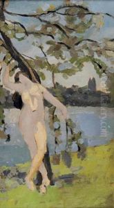 Femme Nue Au Bord De La Riviere