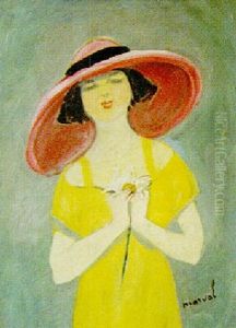 Jeune Femme Au Chapeau Rose Tenant Une Marguerite