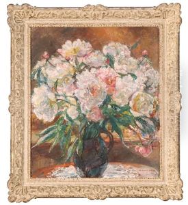 Grosses Pfingstrosenbouquet In Blauer Vase