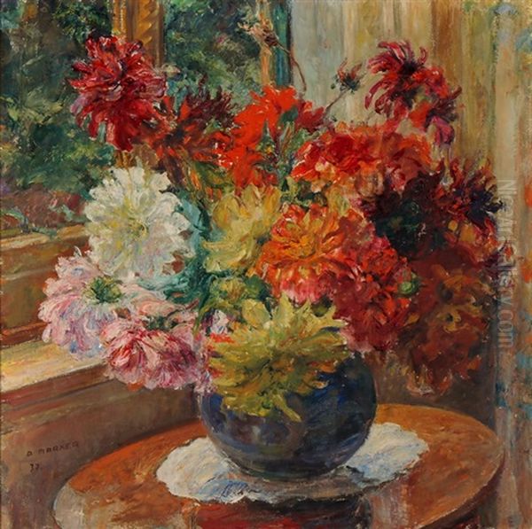 Grosses Sommerblumenbouquet In Blauer Vase - view 1