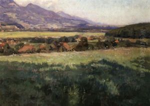 Sommerliche Feldlanschaft Mit Bauernhausern