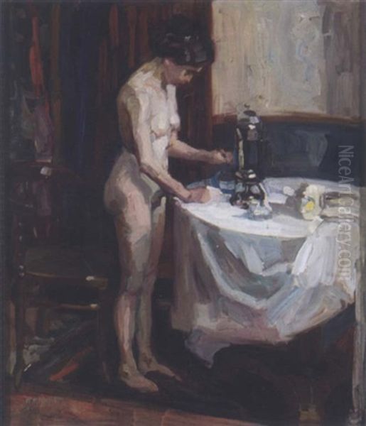 Interieur Mit Weiblichem Akt Und Petroleumlampe - view 1