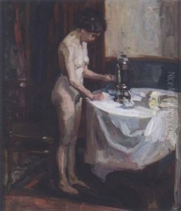 Interieur Mit Weiblichem Akt Und Petroleumlampe Interieur Mit Weiblichem Akt Und Petroleumlampe