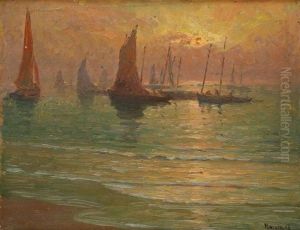 Marine Au Coucher De Soleil by Alfred Marzin