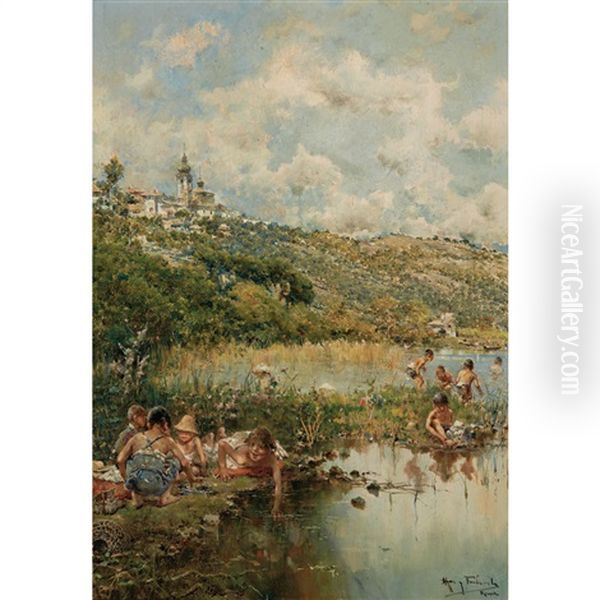 Playing At The Water's Edge - view 1