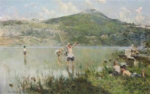 Children Fishing For Crabs