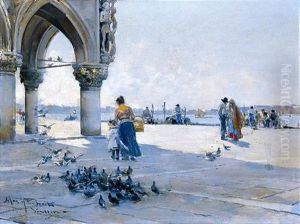 Dando De Comer A Las Palomas, Venecia (feeding The Pigeons, Venice) by Arcadi Mas y Fondevila