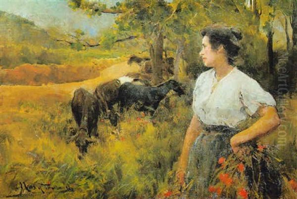 Paisaje Con Campesina Y Cabras - view 1