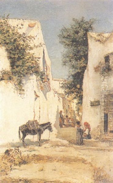 Figures With A Donkey In A Spanish Street - view 1