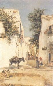 Figures With A Donkey In A Spanish Street by Arcadi Mas y Fondevila