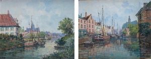 Peniches Amarrees Sur Le Fleuve Bateaux De Peche Dans Le Port by Gustave Mascart