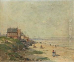 Scene De Plage En Normandie by Gustave Mascart