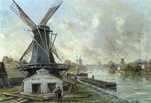 Paysage Anime Aux Moulins by Gustave Mascart