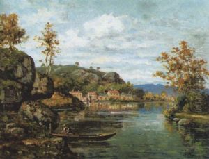 Sommerliche Flusslandschaft Mit Felsigen Ufern