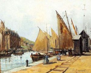 Excursion Sailboats At City Dock by Gustave Mascart