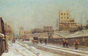 A Paris Street Scene In Winter by Gustave Mascart