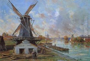 Canal Et Moulins En Hollande by Gustave Mascart