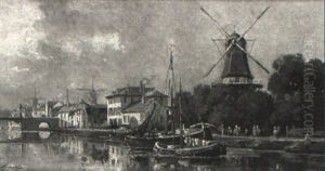 Dutch Canal Scene by Gustave Mascart