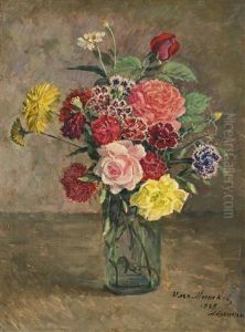 Still Life With Roses And Carnations In A Glass Jar by Ilya Ivanovich Mashkov