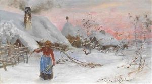 Gathering Firewood In Winter by Nikola Masic