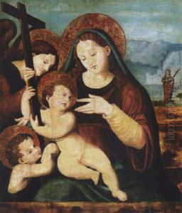 Madonna And Child, With The Infant Saint John, An Angel, And Saint Agatha Beyond by Vicente Masip