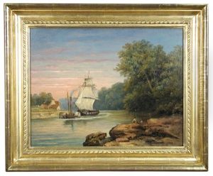 On The Avon, Near Bristol, With A Sailing Ship And Steam Tug On An Estuary by Christopher Mark Maskell